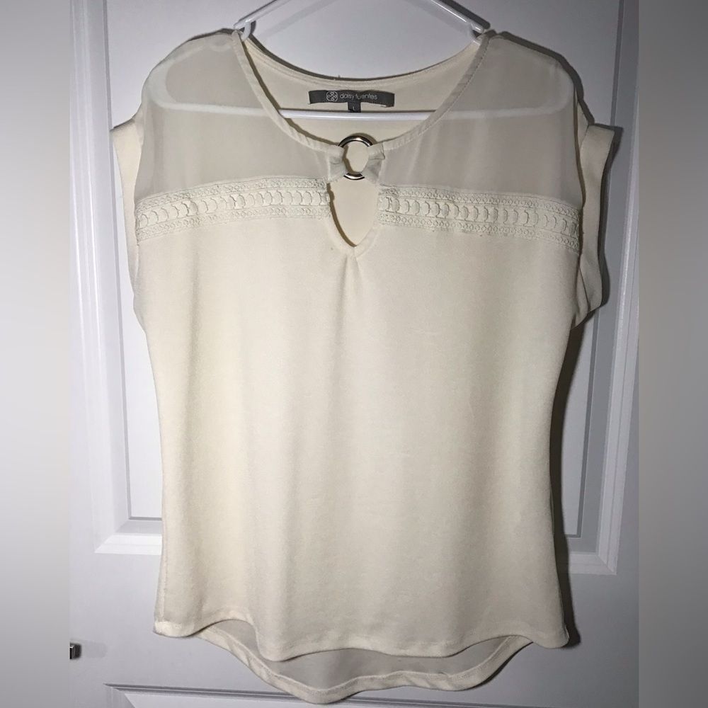 Daisy Fuentes Cream Blouse with Keyhole Ring Detail Size L